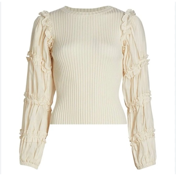 En Saison Cream Sweater Top Rufffle Detail, Size Large - Picture 1 of 11